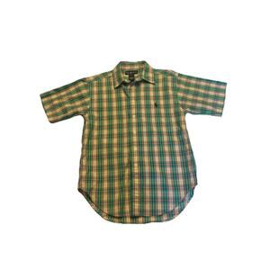Ralph Lauren Boys Plaid Button Down Shirt Green Sz S 8-10 Cotton